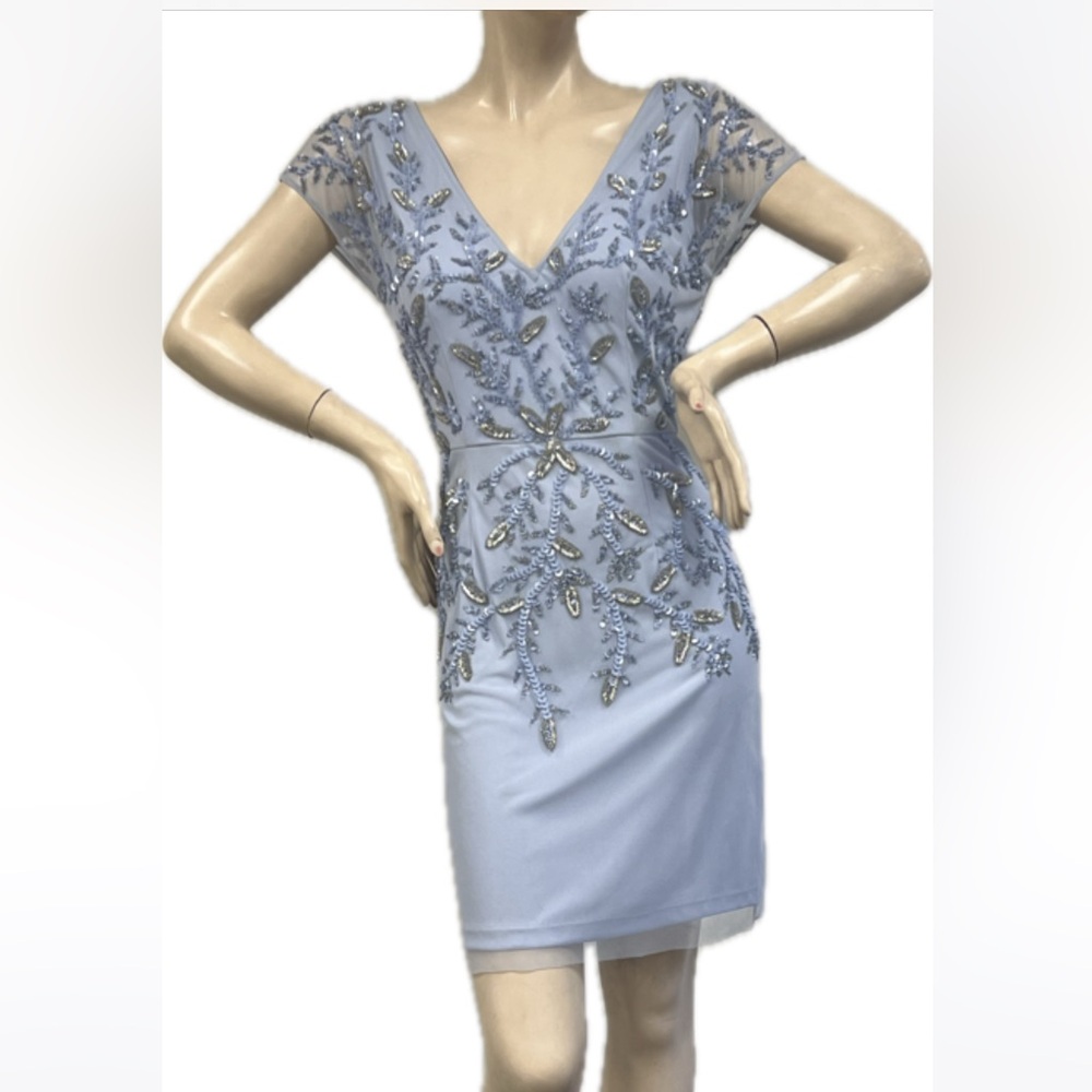 Aidan Mattox beaded cap sleeves double  V-neck dress